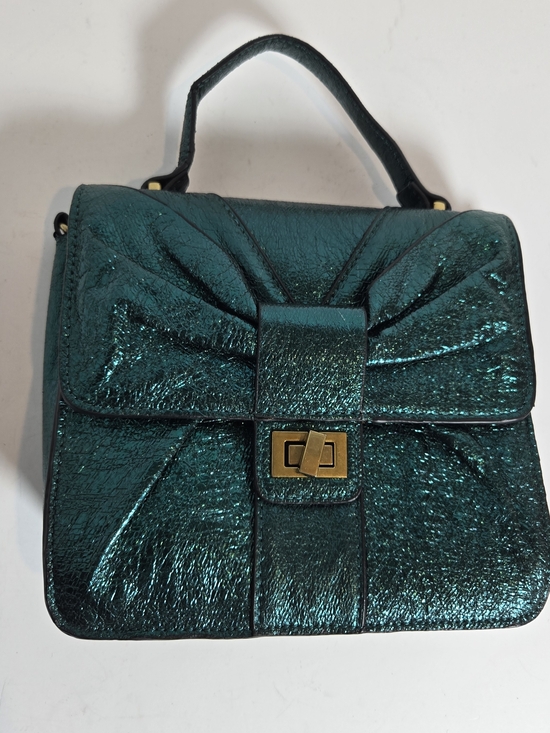 Betsey Johnson Handbags - Betsey Johnson Metallic Teal Bow-Accent Top-Handle Bag